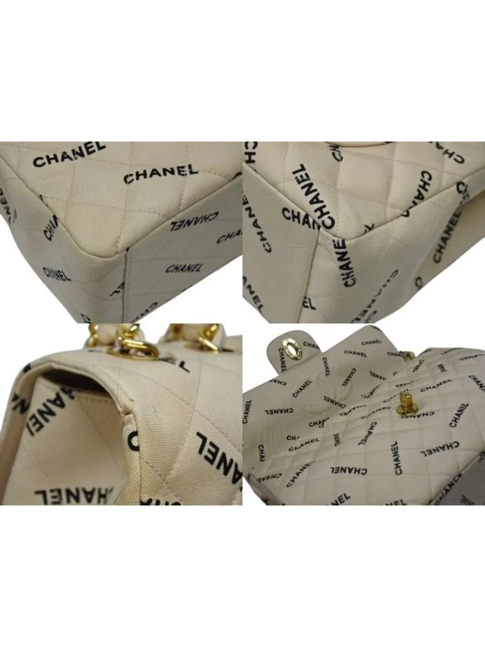 Chanel Maxi Quilted 34 S Flap Chain Shoulder Bag CC Logo Canvas Gold